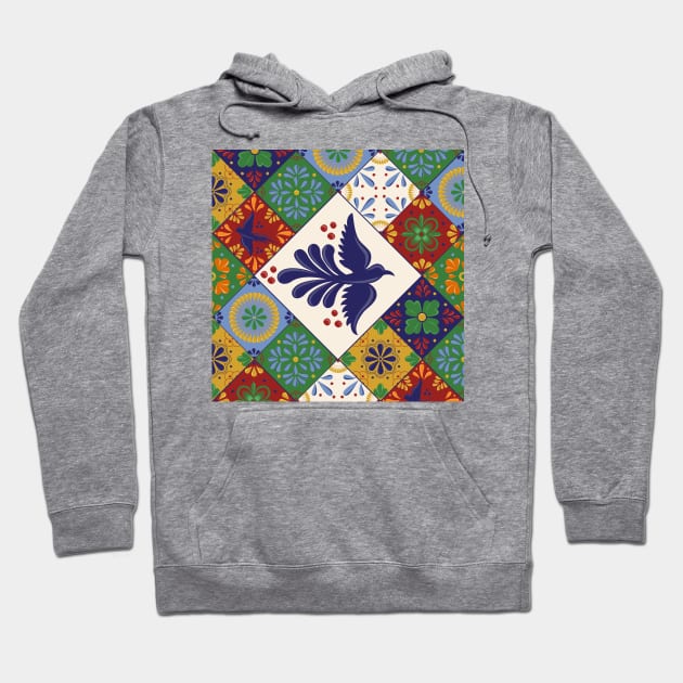 Mexican Talavera Tiles Colorful Pattern Hoodie by Akbaly